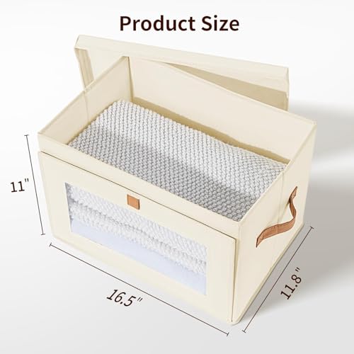 DIMJ Storage Bins with Lids - 8 Pack Large Fabric Closet Organizer with Window & Handles, Collapsible Decorative Storage Boxes for Shelves Under Bed, Books Clothes Blankets Sweaters Organization - color: Beige, size: Large-8 Pack
