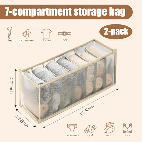 2 Pcs Underwear Storage Box Drawer Underwear Organizer Lingerie Organizer Compartment Storage Box for Wardrobe Drawer Use(Off White) - color: Off White-2pc