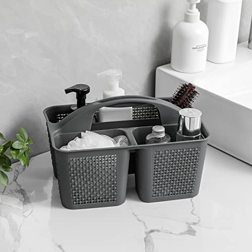 UUJOLY Plastic Portable Shower Caddy Bucket, Cleaning Shower Basket with Handle Compartments Storage Organizer for Bathroom Kitchen College Dorm Sink, Dark Grey - color: Dark Grey