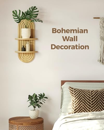 Bamworld Boho Wall Decor Plant Wall Shelf Mid Century Modern Decor Hanging Plant Shelf 2-Tier Wooden Floating Shelves for Home Bathroom Bedroom Living Room Office Holding Planter Decoration Natural - color: Natural, size: 16.7'' -1 Pcs