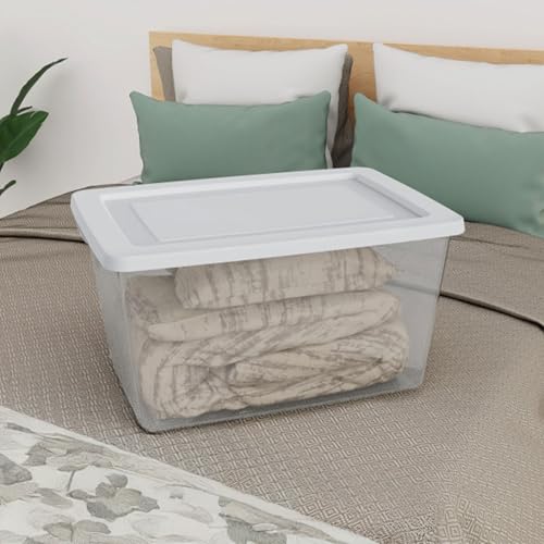 Sterilite 16 Pack Storage Box, 58 Quart Stackable Tote, Clear Plastic Container with Secure Snapping Lids for Home and Office Organization, White - size: 58 Quart, style: 16