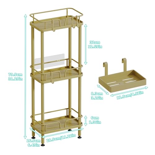 HapiRm Standing Corner Shower Caddy - 3 Tier Corner Shower Organizer with Soap Holder, Rustproof Stainless Steel Bathroom Shelf with 4 Hooks, Gold - color: Gold