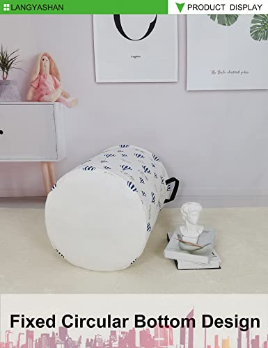 LANGYASHAN Laundry Basket Canvas Fabric Collapsible Organizer Basket for Storage Bin Toy Bins Gift Baskets Bedroom Clothes Children Nursery Hamper (Round Blue Balloon) - color: Blue Balloon