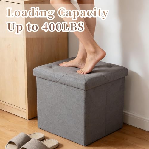 43 inch Storage Ottoman Bench, 30 inch Folding Storage Bench Ottoman, for Bedroom, Living Room, and Utility Room, Grey - size: 30"D x 43"W x 15"H
