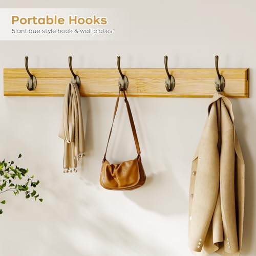 Shoe Storage Bench Coat Rack Set, 35.4" Bamboo Shoes Bench with Lift Top Hidden Storage & Wall Hooks, Hall Tree Entryway Bench with Seat Cushion, 2-Tier Shoe Cabinet for Entryway, Living Room, Bedroom - color: Natural With Hooks