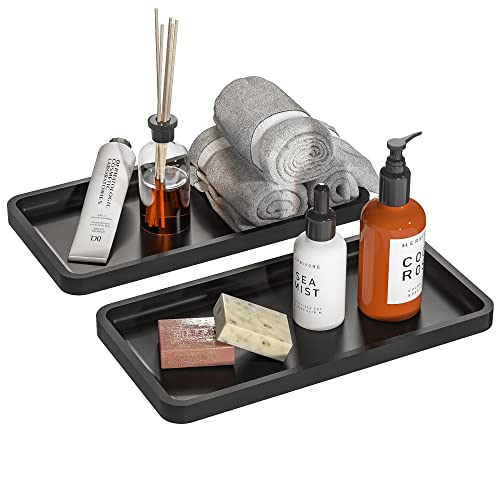 Weenson Bathroom Vanity Trays for Countertop Toiletries Decor Candle Perfume Makeup, Kitchen Tray for Soap Dispenser Spice Salt Oil, Black Tray for Toilet Tank Nightstand Coffee Set of 2 - color: Black, size: 2 Pack 11.8"L x 6.1"W x 0.8"H