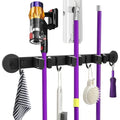 Magnetic Broom Holder Wall Mount - Heavy Duty Non-Slip Mop Hanger with 4 Hooks And 3 Rack, No Drill Tool Organizer for Refrigerator,Garage,Laundry Room (Black, 3Racks 4Hooks)
