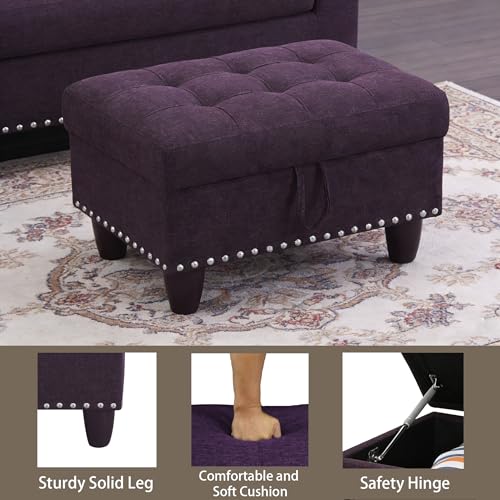 Ottoman with Storage for Living Room, 28.5'' small storage ottoman, Upholstered Entryway Bench, End of Bed Storage Bench, Small Ottoman FootStool, Tufted Coffee Table, For Living Room, Bedroom, Purple - color: Purple
