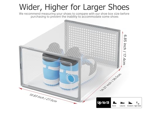Kuject XX-Large Shoe Storage Boxes Organizers Clear Plastic Stackable 12 Pack, Shoe Rack & Holder Substitute, Sneaker Containers, Shoe Storage Organizer Bins for Closet, Under Bed, Grey(No Fold Line) - color: Grey, size: XX-Large