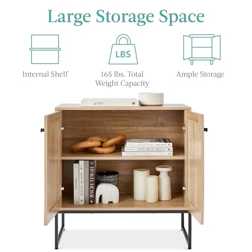 Best Choice Products 2-Door Rattan Storage Cabinet, Accent Furniture, Multifunctional Cupboard for Living Room, Hallway, Kitchen, Sideboard, Buffet Table w/Non-Scratch Foot Pads - Natural - color: Rattan, Natural