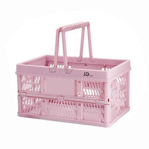 20 Liter Folding Storage Basket, Collapsible Plastic Folding Box, Storage Crates for Home, Office, Garage (Pink) - color: Pink