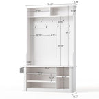 Aiho Hall Tree with Bench and Shoe Storage, 3-in-1 Entryway Hall Tree, with Adjustable Shoe Storage, for Entryway, Hallway, White - color: White