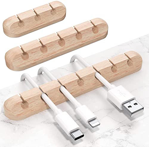 SOULWIT Cable Holder Clips, 3-Pack Cable Management Cord Organizer Clips Silicone Self Adhesive for Desktop USB Charging Cable Nightstand Power Cord Mouse Cable Wire PC Office Home - color: 753-Slot-Wood Grain, size: 753-Slot