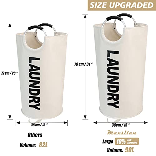Maxsilan 90L Large Laundry Basket, Freestanding Tall Clothes Hamper, Collapsible Laundry Bag, Beige - color: Beige, size: 90L