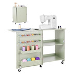 VEVOR Folding Sewing Table, Multipurpose Sewing Machine Table with Compact Design, Wheels, Wooden Pegs, Storage Trays and Shelf, Magnetic Door Lock, Craft Station and Side Desk for Home, Light Green - size: Green w/o Cabinet