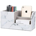 KINGFOM Desk Organizer Office Supplies Caddy Pu Leather Multi-function Storage Box Pen/Pencil,Cell phone, Business Name Cards Remote Control Holder Gray Marble - color: S-gray Marble