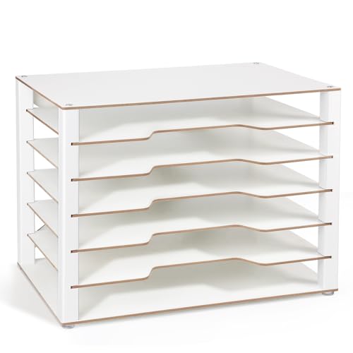 Yumkfoi Construction Paper Organizer 12" x 18", 6-Tiers Paper Organizer Storage, Wooden Desktop Organizer, Letter Tray for Office, Home, Classroom - size: 21.7" x 13.7" x 15.6"