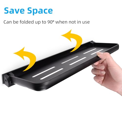 DEAYOU 2 Pack Folding Wall Shelf for Bathroom, 90° Fold Up Floating Shelf, Wall Mounted Drop Down Metal Shelves for RV, Campers, Laundry Room, Toilet Room, Kitchen, Waterproof, Space Saving, 15.7"