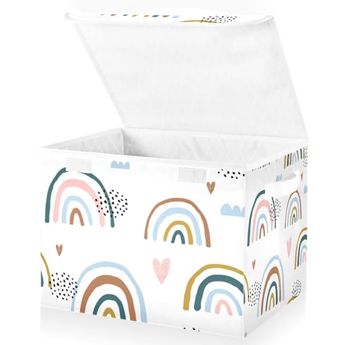 xigua Cartoon Rainbow Storage Bins with Lids and Carrying Handle,Foldable Storage Boxes Organizer Containers Baskets Cube with Cover for Home Bedroom Closet Office - color: Cartoon Rainbow