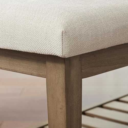 Zihanhome Entryway Bench, Chenille Upholstered Shoe Benches for Bedroom, Ottoman Bench with Solid Wood Shelf, Storage Benches for Hallway, Living Room(Beige) - color: Beige