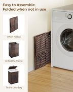 Greenstell Laundry Hamper with Lid, 60L Clothes Hamper with 2 Removable Liner Bags & 2 Mesh Laundry Bags, Handwoven Synthetic Rattan Laundry Basket for Clothes, Toys in Bathroom, Bedroom Brown - color: Brown, size: 60L (13.4 x 13.4 x 21.7 inches)