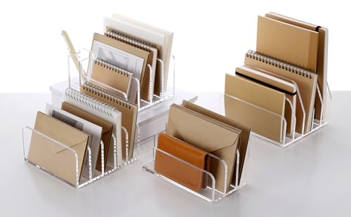 SANRUI Acrylic Mail Organizer, 5 Compartments File Holder for Desk,Letter Sorter with Pen Holder,Desk Organizers and Accessories,Clear Cute Mail Sorter - style: 4 Sections with Pen Holder