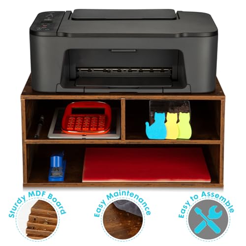 EMERIT Printer Stand Shelf with Storage Wood Desk Paper Organzier for Home/Office,Printer Riser, 2 Tire - color: Wood, size: Medium
