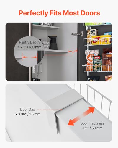 VEVOR Over the Door Pantry Organizer, 6-Tier Pantry Organization and Storage, Heavy-Duty Steel Hanging Spice Rack, Adjustable Wall Seasoning Shelves, for Home Kitchen Laundry Room Bathroom, White - color: White, size: 6-Tier