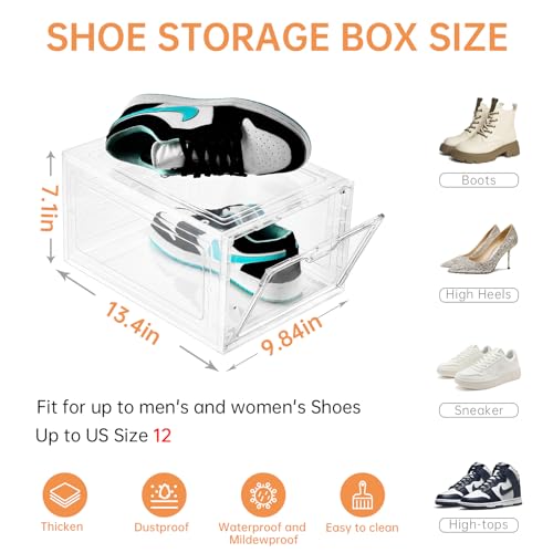 INSTY 6 Pack Large Shoe Storage Box, Clear Shoe Storage Organizer with Magnetic Door, Stackable,Shoe Containers For Display Sneakers, Easy Assembly, Fit up to US Size 12, Clear - color: Clear, size: 6