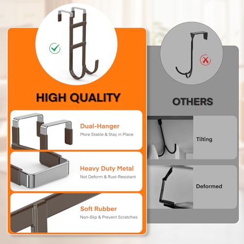 FYY Over The Door Hooks - 4 Pack Heavy Duty Dual-Hook Organizer Hanger for Hanging Towels, Clothes, Hats & Bags Use in Bathroom, Bedroom, Kitchen - Fits Interior Doors Up to 1.6" Brown - color: Brown, size: 7.8" Long, Fit Interior Doors Up to 1.6", style:
