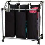 Household Essentials Triple Laundry Sorter with Wheels, Tapered Metal Frame, Removable Polyester Bags, Ventilated, Smooth Rolling Casters, Great for Sorting Laundry Large