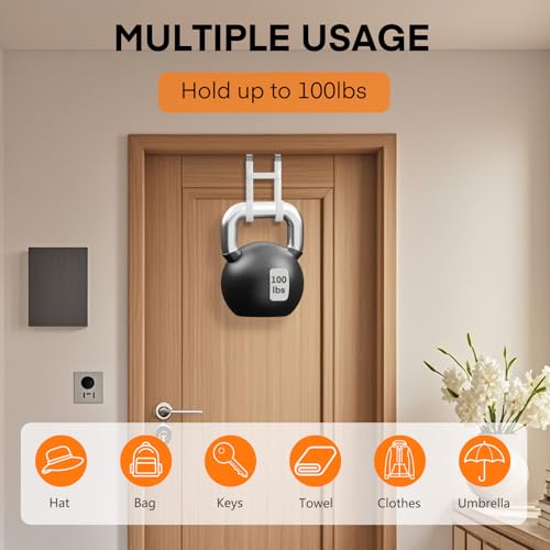 FYY Over The Door Hooks - 4 Pack Heavy Duty Dual-Hook Organizer Hanger for Hanging Towels, Clothes, Hats & Bags Use in Bathroom, Bedroom, Kitchen - Fits Interior Doors Up to 1 3/8" White - color: White, size: 5.12" Long, Fit Interior Doors Up to 1 3/8", s