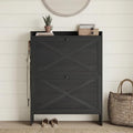 VASAGLE Shoe Storage Cabinet Organizer with 2 Flip Drawers, Freestanding Narrow Shoe Rack Cabinet for Entryway, Farmhouse Style, Fits 14 to 16 Pairs, Smoky Black UHSC203BJ01S - color: Smoky Black