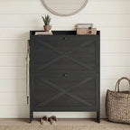 VASAGLE Shoe Storage Cabinet Organizer with 2 Flip Drawers, Freestanding Narrow Shoe Rack Cabinet for Entryway, Farmhouse Style, Fits 14 to 16 Pairs, Smoky Black UHSC203BJ01S - color: Smoky Black
