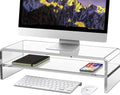 Acrylic Monitor Stand, 2 Tier Riser with Storage Shelf, Clear, 16/20 Inch, Home Office Desk Organizer (16in) - size: 16in