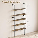 Merapi Rustic Industrial Bookshelf, 78.6" Tall 5-Tier Storage Shelf with Solid Wood & Metal Frame, 9.8" D x 35.4" W for Living Room, Office, Bedroom Farmhouse Display - style: 5-tier Vintage Industrial