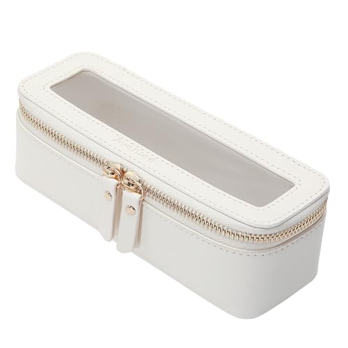 Aveniee Clear Makeup Brush Bag,Slim Cosmetic Brush Holder,Small Toiletry Bag Mini Travel Case for Women,Thin Make up Bags with Dual Zipper,Cute Travel Essentials Organizer,White - color: Off-White, style: Slim Elegance