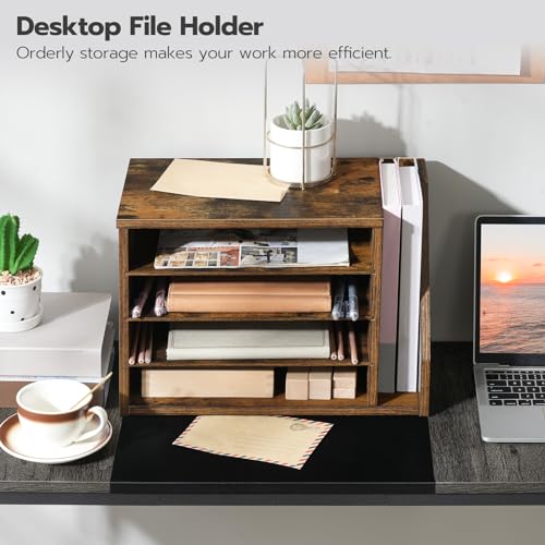 HOOBRO Mail Sorter, Literature Organizer with Adjustable Shelves, Paper Organizer for Office, Home, Wood Countertop File Holders, Mails, Magazines, Rustic Brown FG41WF01 - color: Rustic Brown