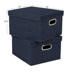Household Essentials Collapsible Cotton Blend Storage Box with Lid and Metal Grommet Handle, Set of 2, Denim - color: Denim, size: 2 Count
