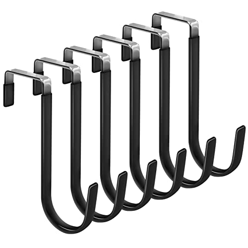 FYY Over the Door Hooks, 6 Pack Door Hangers Hooks with Rubber Prevent Scratches Heavy Duty Organizer Hooks for Living Room, Bathroom, Bedroom, Kitchen Hanging Clothes, Towels, Hats, Coats, Bags Black - color: A Black, size: Short, style: 6 Pack