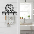 Personalized Metal Monogram Key Holder Rack for Wall Custom Coat Hooks for Bathroom Living Room Kitchen Office Wedding Anniversary Housewarming Gift - style: Garden