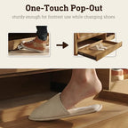 STO’Sense 47" Shoe Storage Bench with Cushion, Entryway Bench with UV Light & Backrest, Farmhouse Shoe Cabinet Bench with 2 Sliding Doors & 2 Pop-Out Drawers for Bedroom End of Bed, Hallway (Oak)