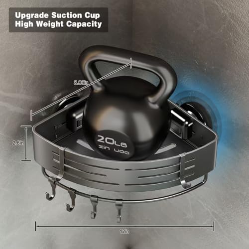 Voldra Corner Shower Caddy Suction Cup, 1 Pack Corner Shower Shelves No Drilling, Aluminum Upgrade Suction Cup Shower Organizer Corner with Towel Bar & Hooks Removable Bathroom Storage Rack(Gray) - style: Suction Cup Triangle-1 Pack