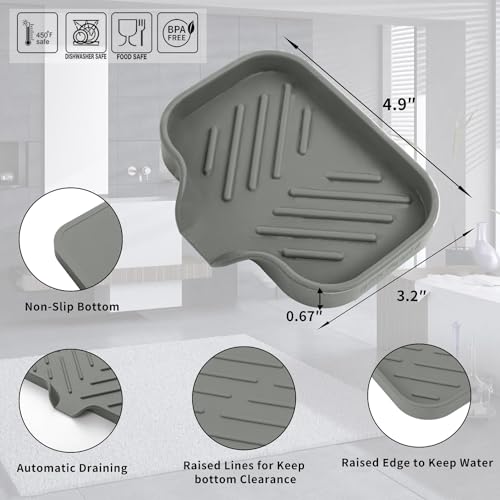 MicoYang Silicone Bathroom Soap Dishes with Drain Spout-Bathroom and Kitchen Sink Organizer,Sponge Holder,Dish Soap Tray,Perfect for Dispenser,Scrubber,Bottle,Cup on Sink or Counter-Grey 4.9"×3.2" - color: Grey, size: S(4.9"×3.2")