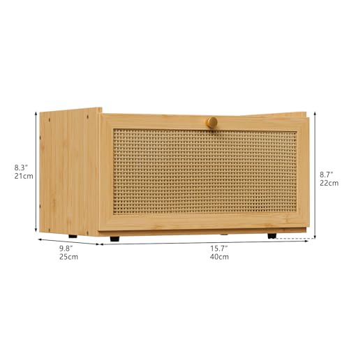 Trironsun Rattan Bamboo Bread Box for Kitchen Counter Large Capacity Bread Storage Bin Farmhouse Bread Storage Container Rustic Bread Holder (Natural Bamboo) - color: Natural Bamboo
