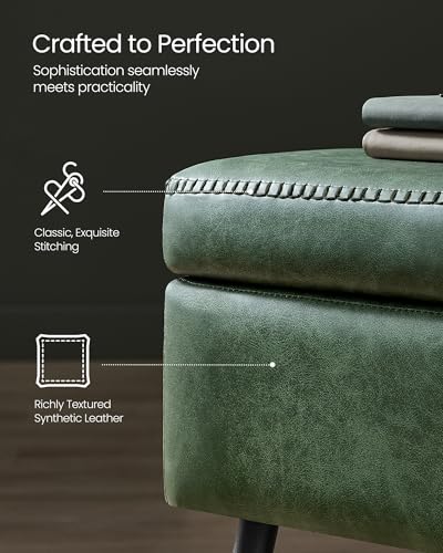 VASAGLE EKHO Collection - Storage Ottoman Bench, Entryway Bedroom Bench, 15 Gallons, Synthetic Leather with Stitching, Mid-Century Modern, Safety Hinges, Loads 660 lb, Forest Green ULOM074C01 - color: Forest Green, style: 15-Gallon Storage Bench