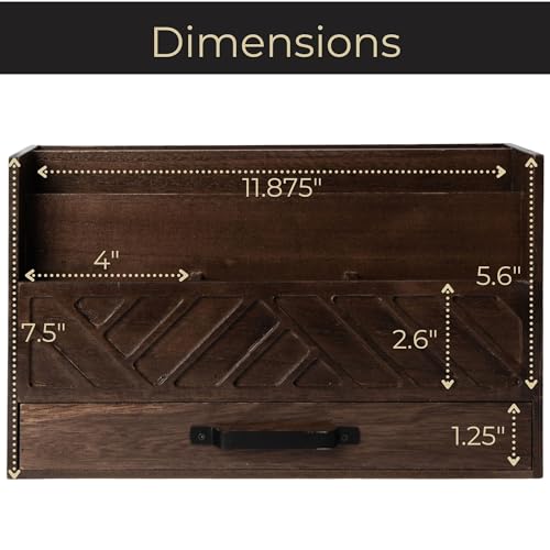 BLU MONACO | Wooden Mail Organizer with Drawer and Compartments | Mail Sorter Organizer Countertop for Desk Entryway | Outgoing Mail Holder Wood Desktop File Storage - color: Brown