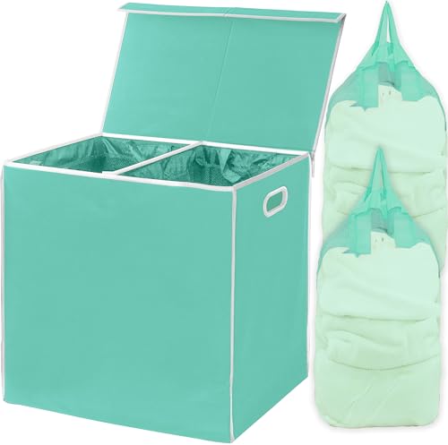 Simple Houseware Double Laundry Hamper with Lid and Removable Bags, Turquoise - color: Turquoise