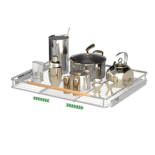 Adjustable Pull Out Shelves for Kitchen Cabinet, Expandable Pull Out Drawders for Cabinets, Pull Out Cabinet Organizer Roll Out Drawers, Stainless Steel, Cabinet Width 16.2" - 26.2", 1 Pack - color: 1 Pack, size: Medium (16.2"~26.2") W x 17.2" D