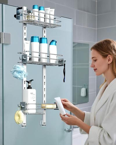 Nieifi Over the Door Shower Caddy, Stainless Steel Rustproof, Adjustable Hanging Shower Organizer, Anodized Aluminum, Silver - color: Silver, Stainless Steel